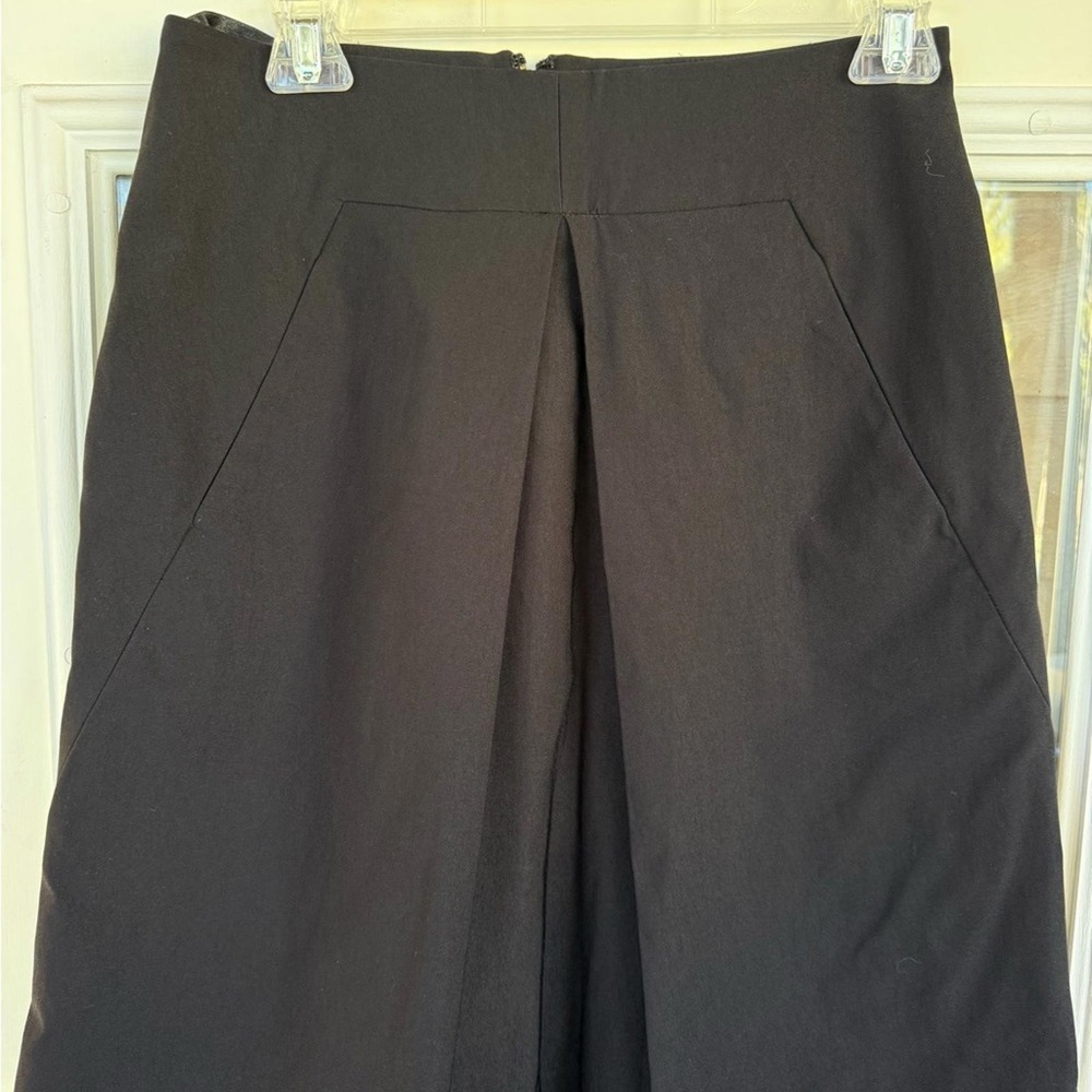 Anthropologie Odille A-Line Front pleated midi Skirt Blk stretch Pocket Zip 6